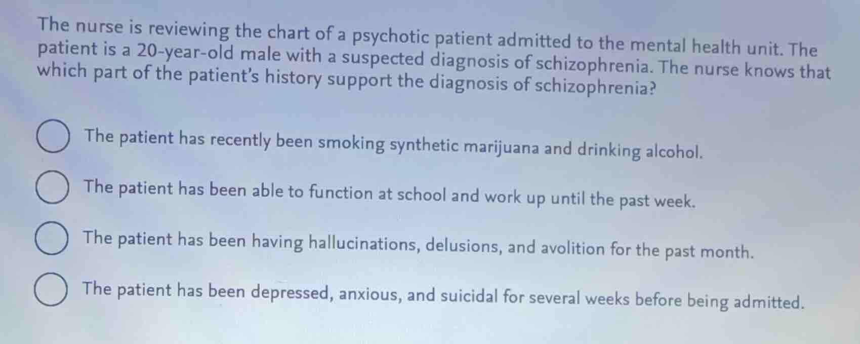 the nurse is reviewing the chart of a psychotic patient admitted to the…
