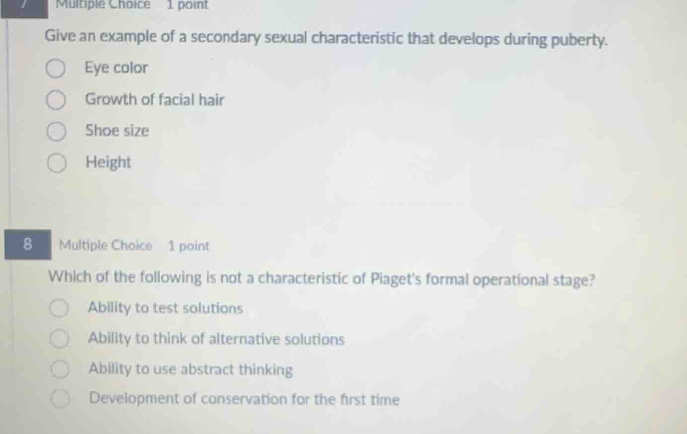 7 multiple choice 1 point give an example of a secondary sexual charact…