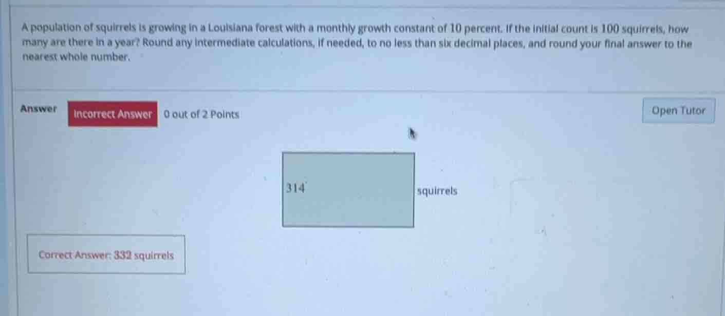 a population of squirrels is growing in a louisiana forest with a month…