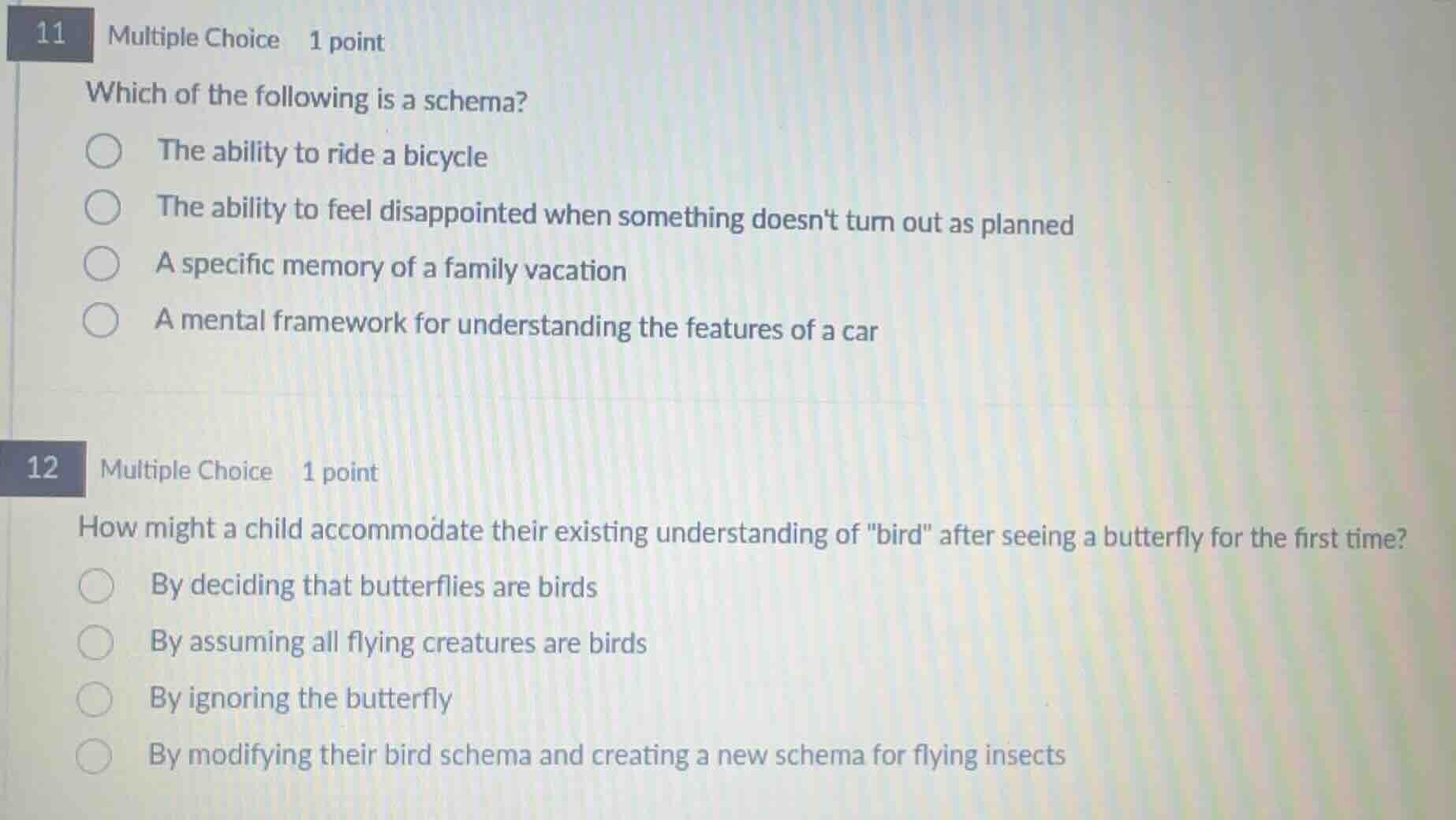 11 multiple choice 1 point which of the following is a schema? the abil…