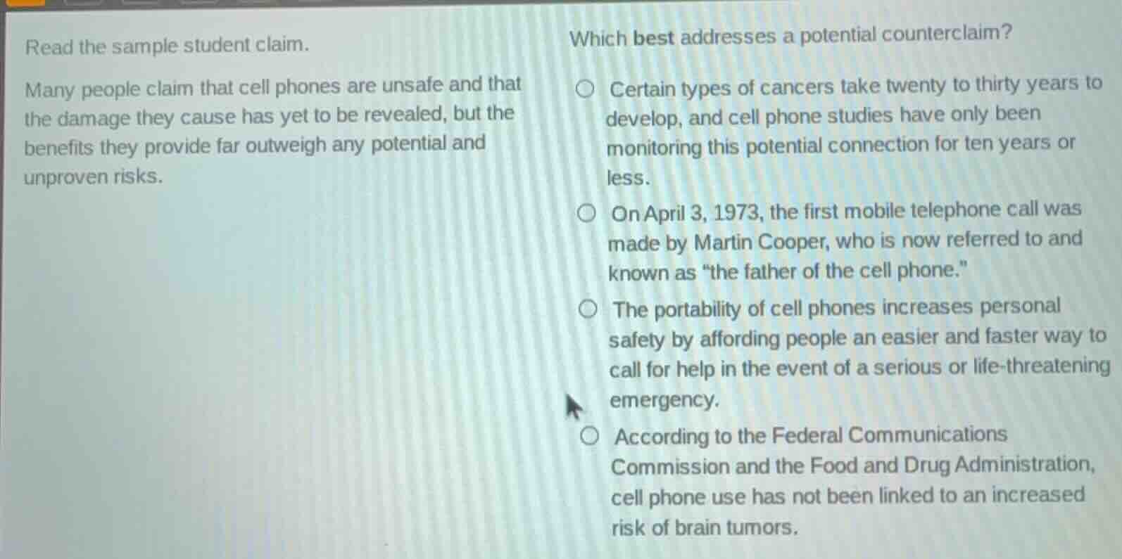 read the sample student claim. many people claim that cell phones are u…