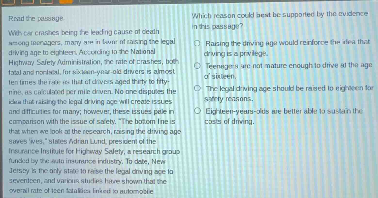 read the passage. with car crashes being the leading cause of death amo…