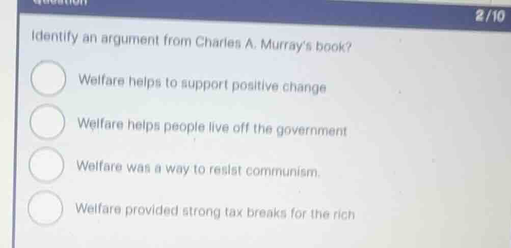 identify an argument from charles a. murrays book? welfare helps to sup…