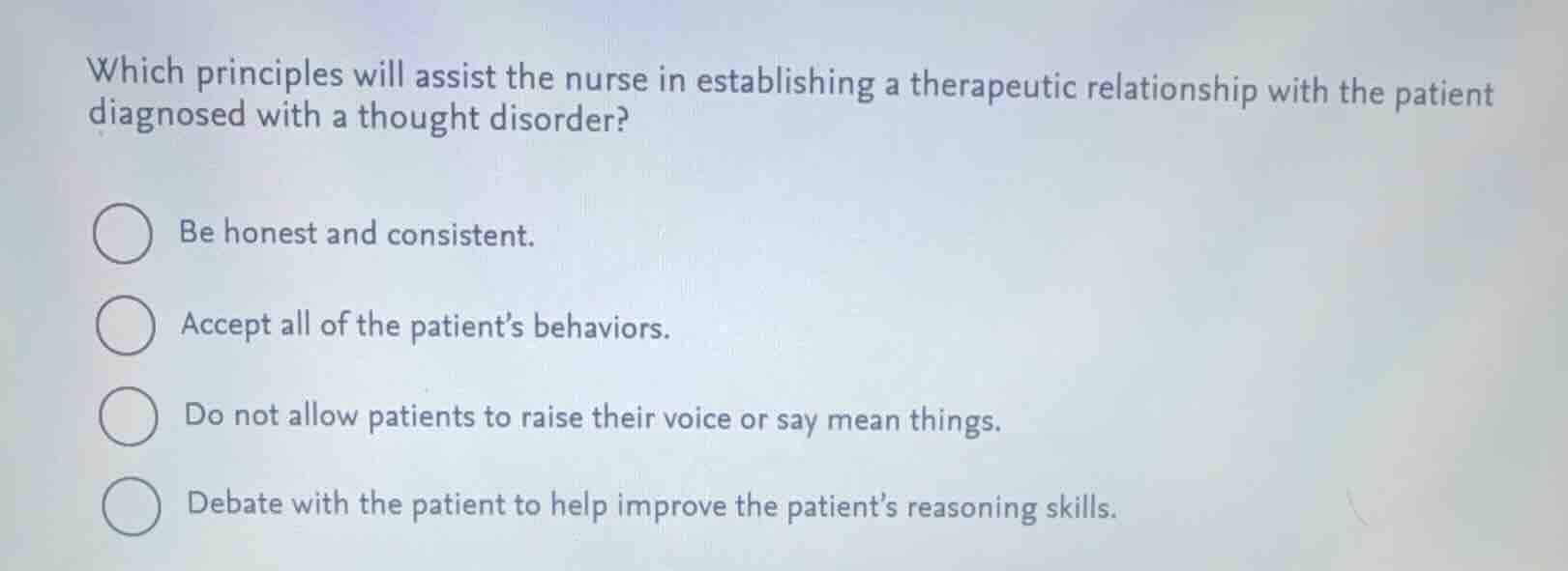 which principles will assist the nurse in establishing a therapeutic re…