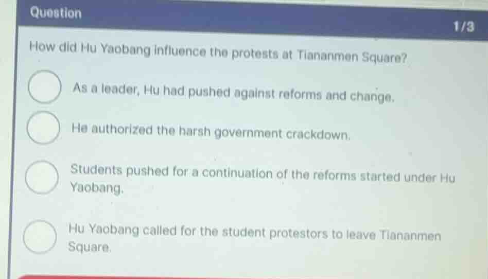 how did hu yaobang influence the protests at tiananmen square? as a lea…