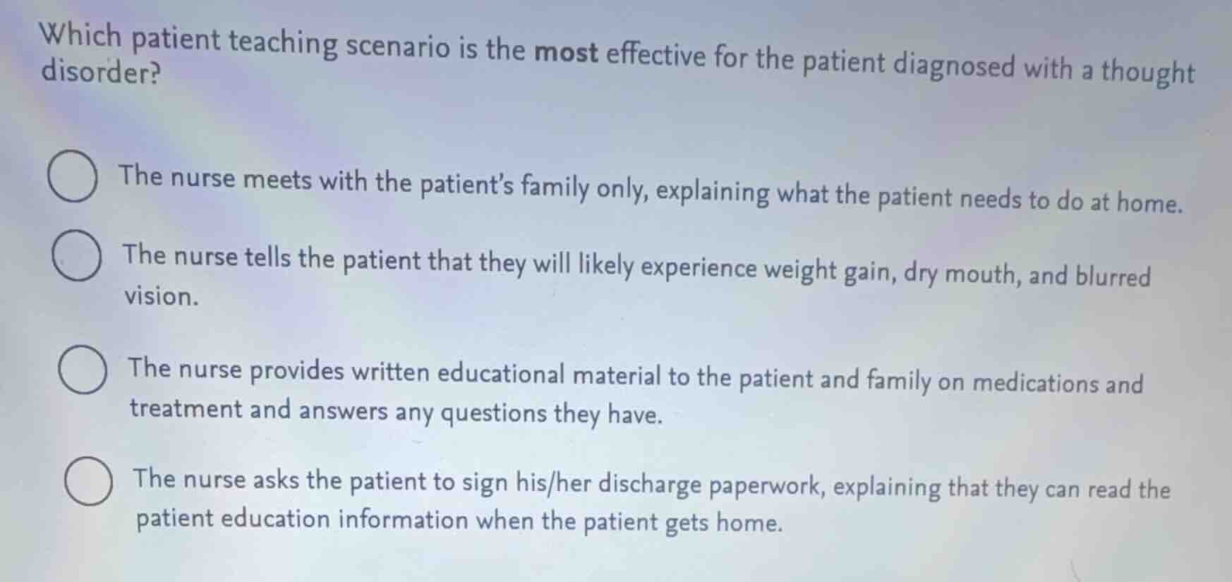 which patient teaching scenario is the most effective for the patient d…