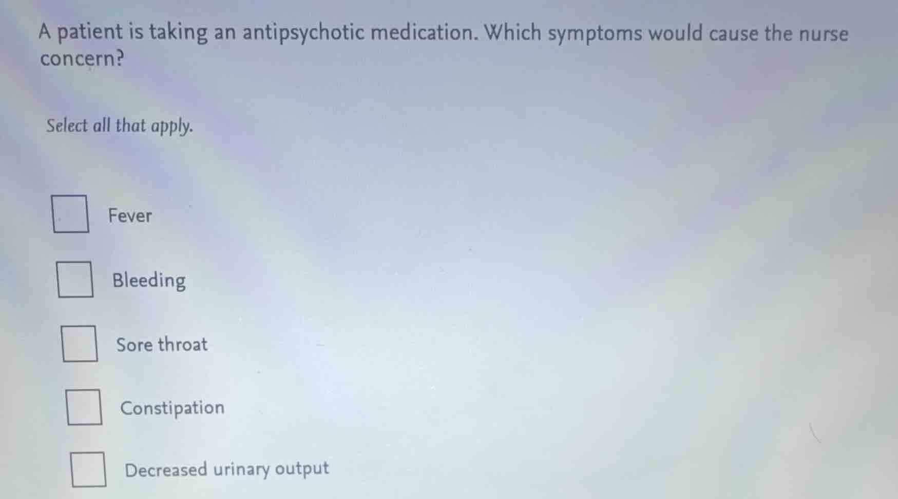 a patient is taking an antipsychotic medication. which symptoms would c…
