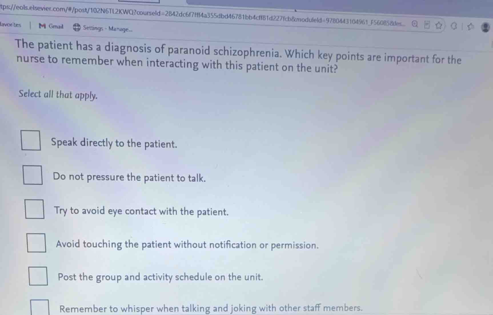 the patient has a diagnosis of paranoid schizophrenia. which key points…