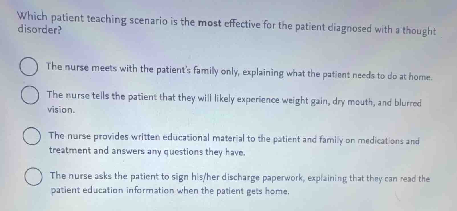which patient teaching scenario is the most effective for the patient d…