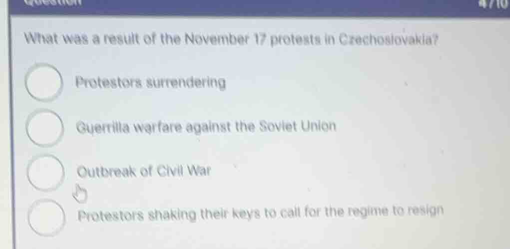 what was a result of the november 17 protests in czechoslovakia? protes…