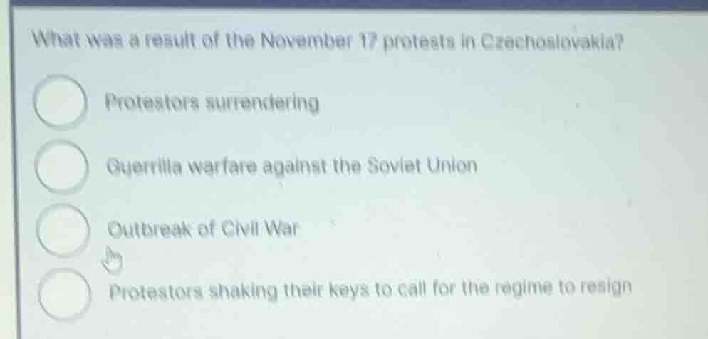 what was a result of the november 17 protests in czechoslovakia? protes…