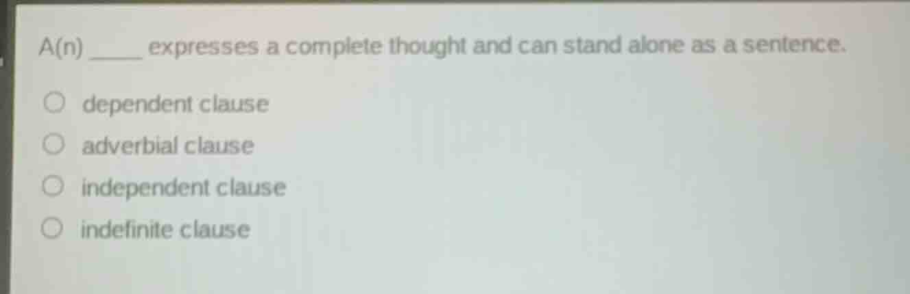 a(n) _____ expresses a complete thought and can stand alone as a senten…