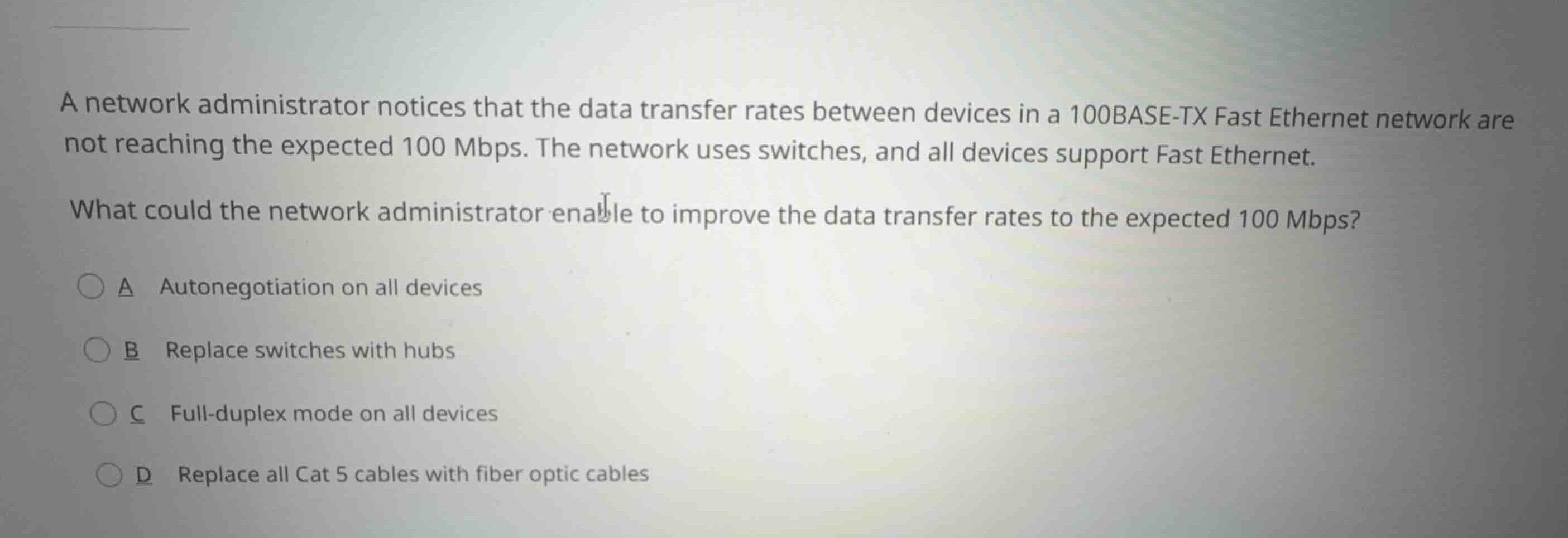 a network administrator notices that the data transfer rates between de…