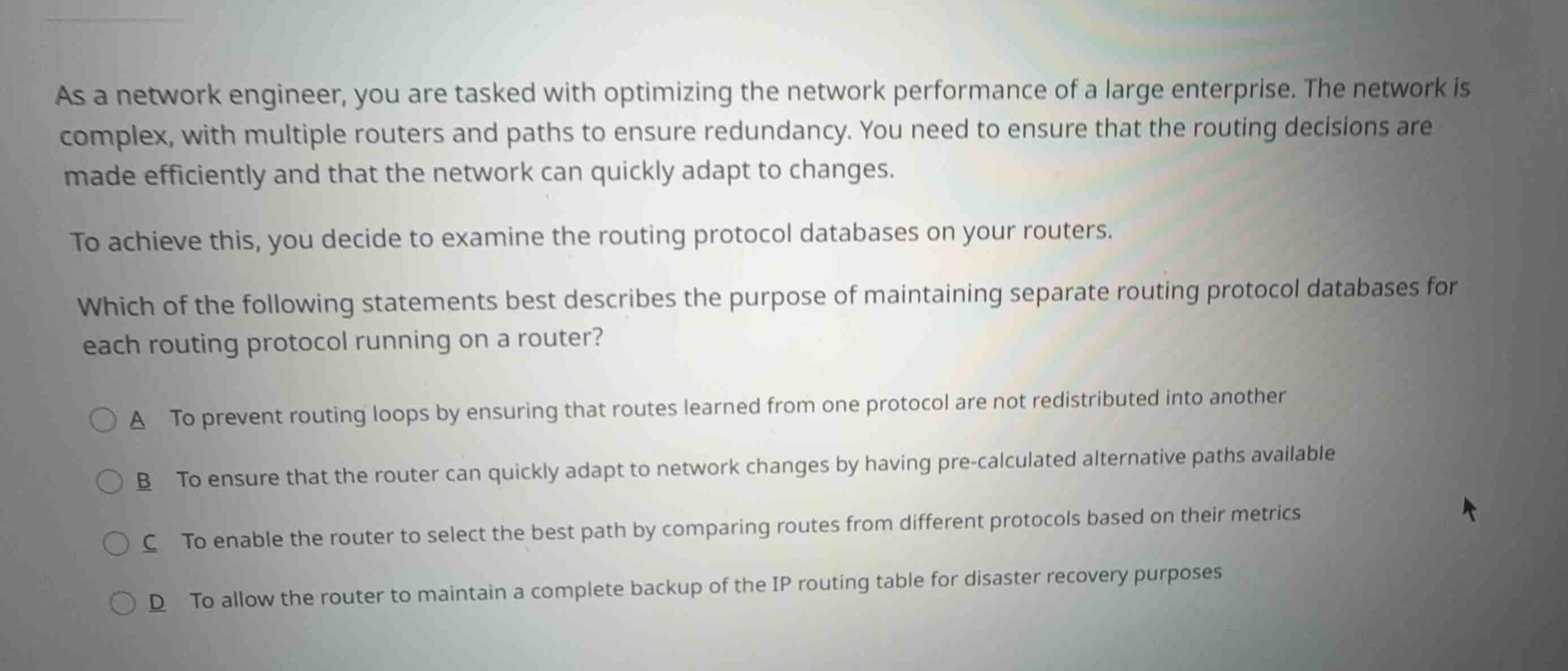 as a network engineer, you are tasked with optimizing the network perfo…