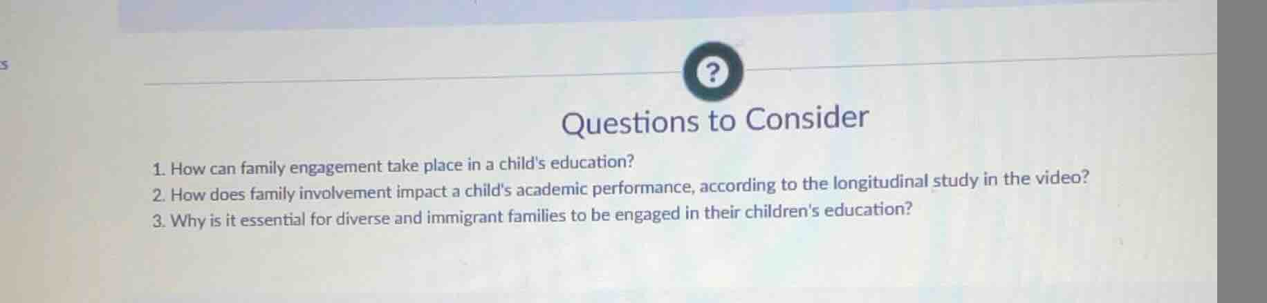 questions to consider 1. how can family engagement take place in a chil…