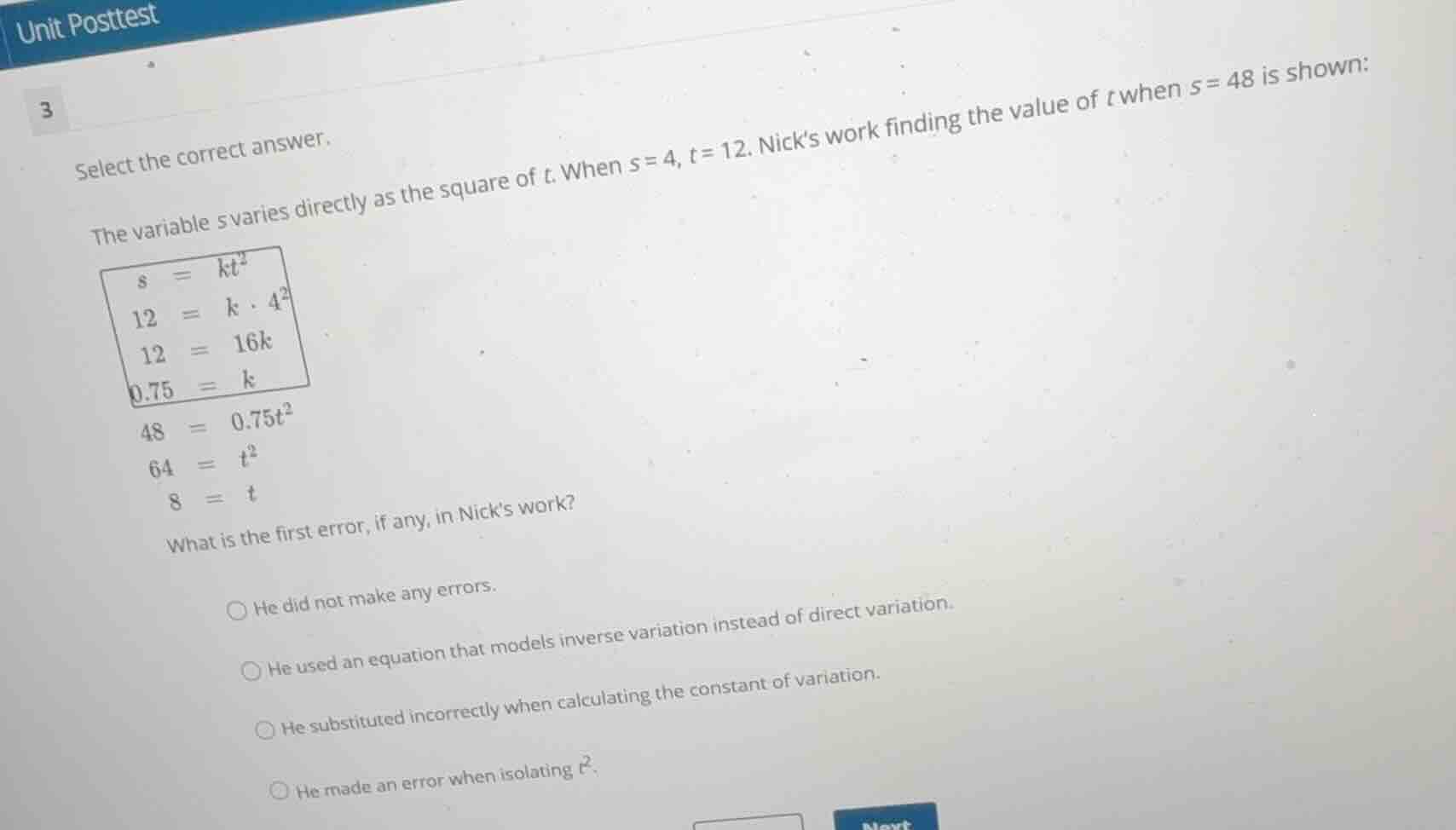 select the correct answer. the variable \\(s\\) varies directly as the …