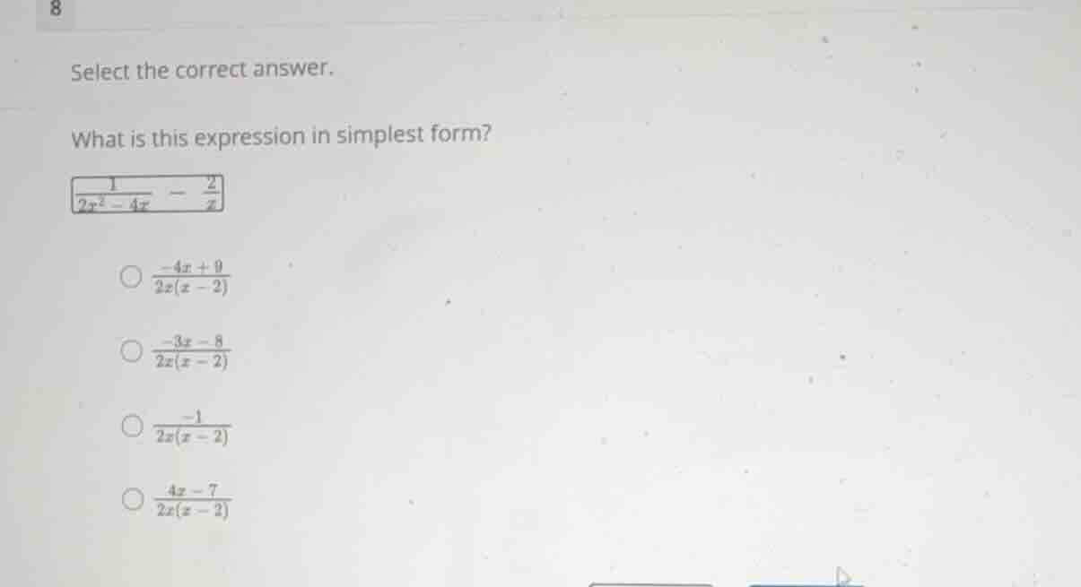 select the correct answer. what is this expression in simplest form? \\…