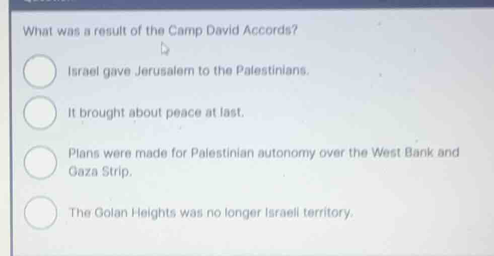 what was a result of the camp david accords? israel gave jerusalem to t…