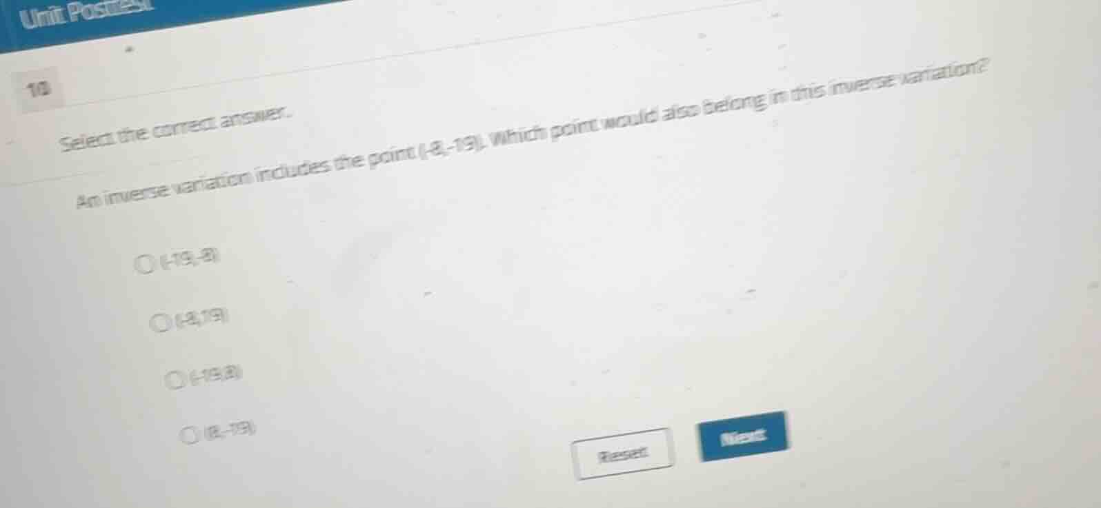 select the correct answer. an inverse variation includes the point \\((…