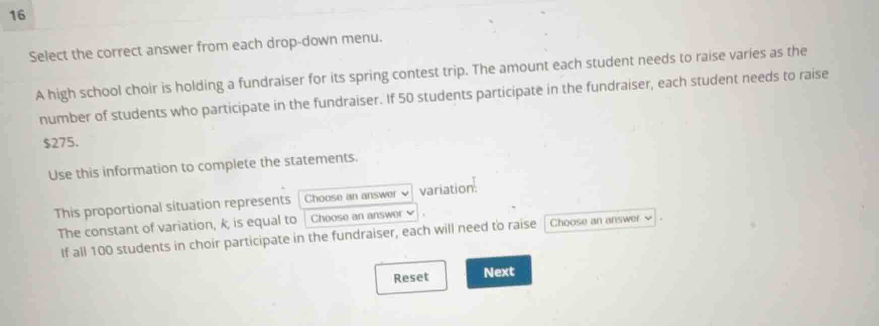 select the correct answer from each drop-down menu. a high school choir…