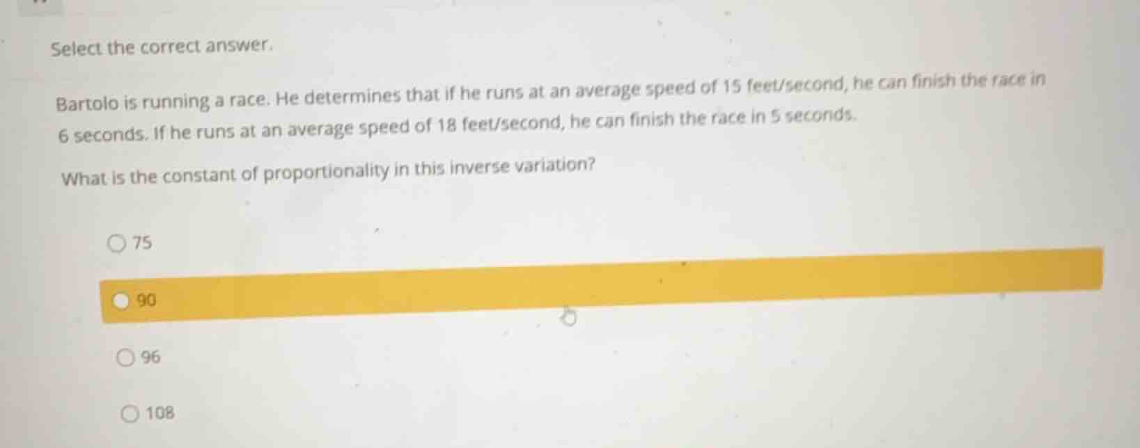 select the correct answer. bartolo is running a race. he determines tha…