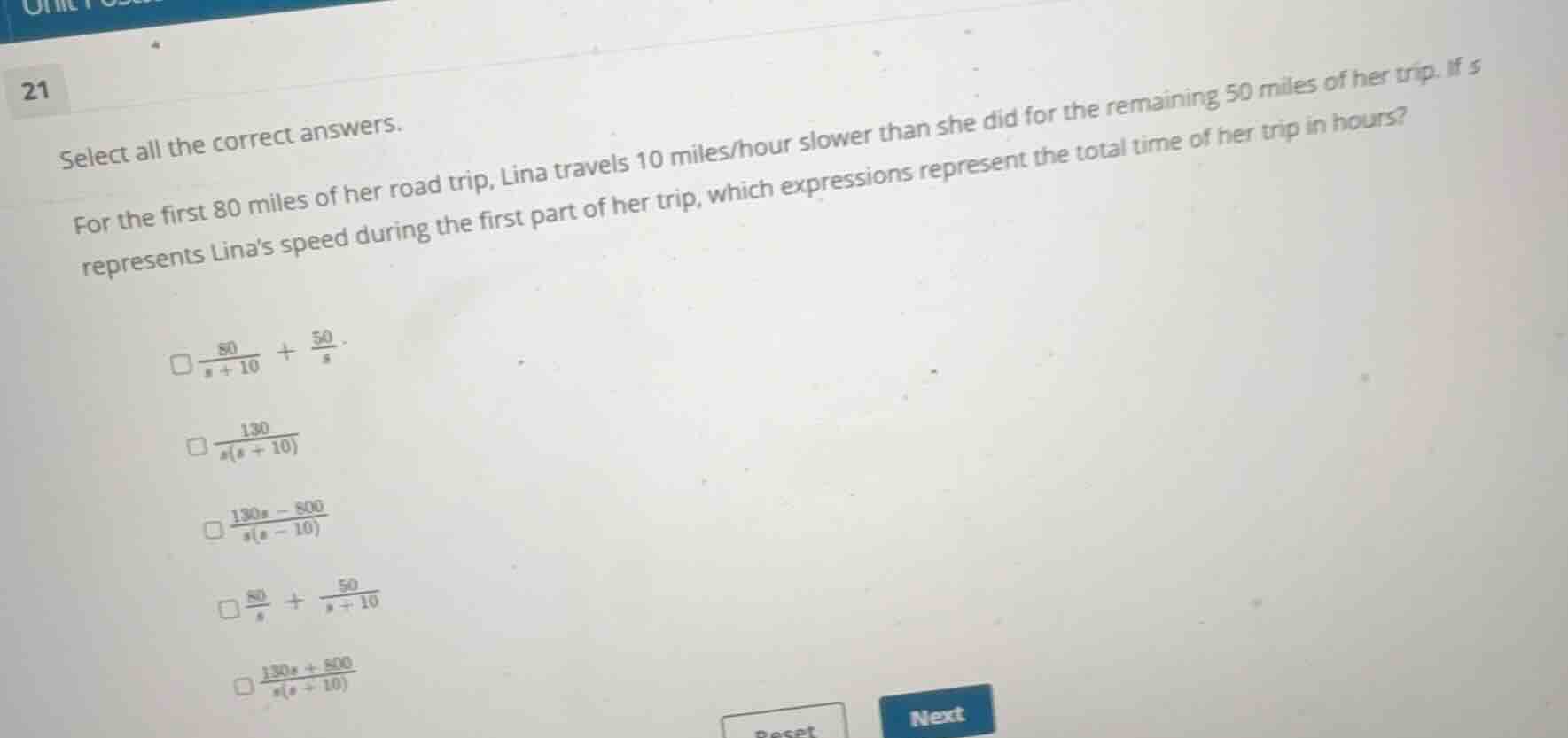 select all the correct answers. for the first 80 miles of her road trip…