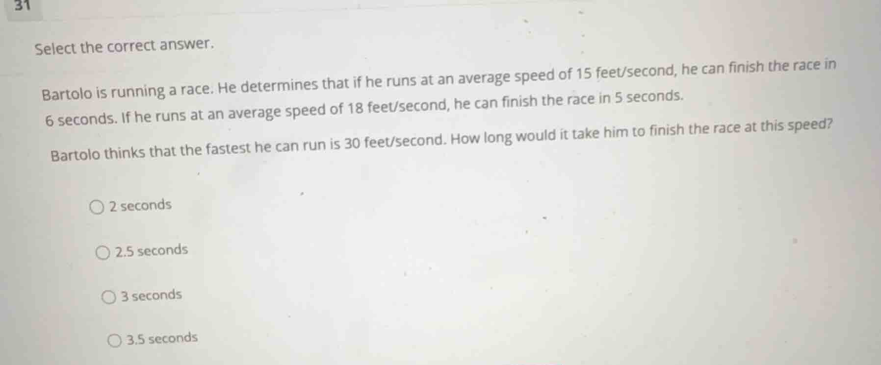select the correct answer. bartolo is running a race. he determines tha…