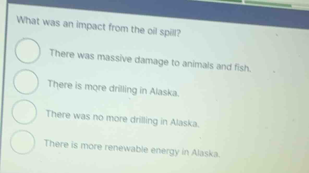 what was an impact from the oil spill? there was massive damage to anim…