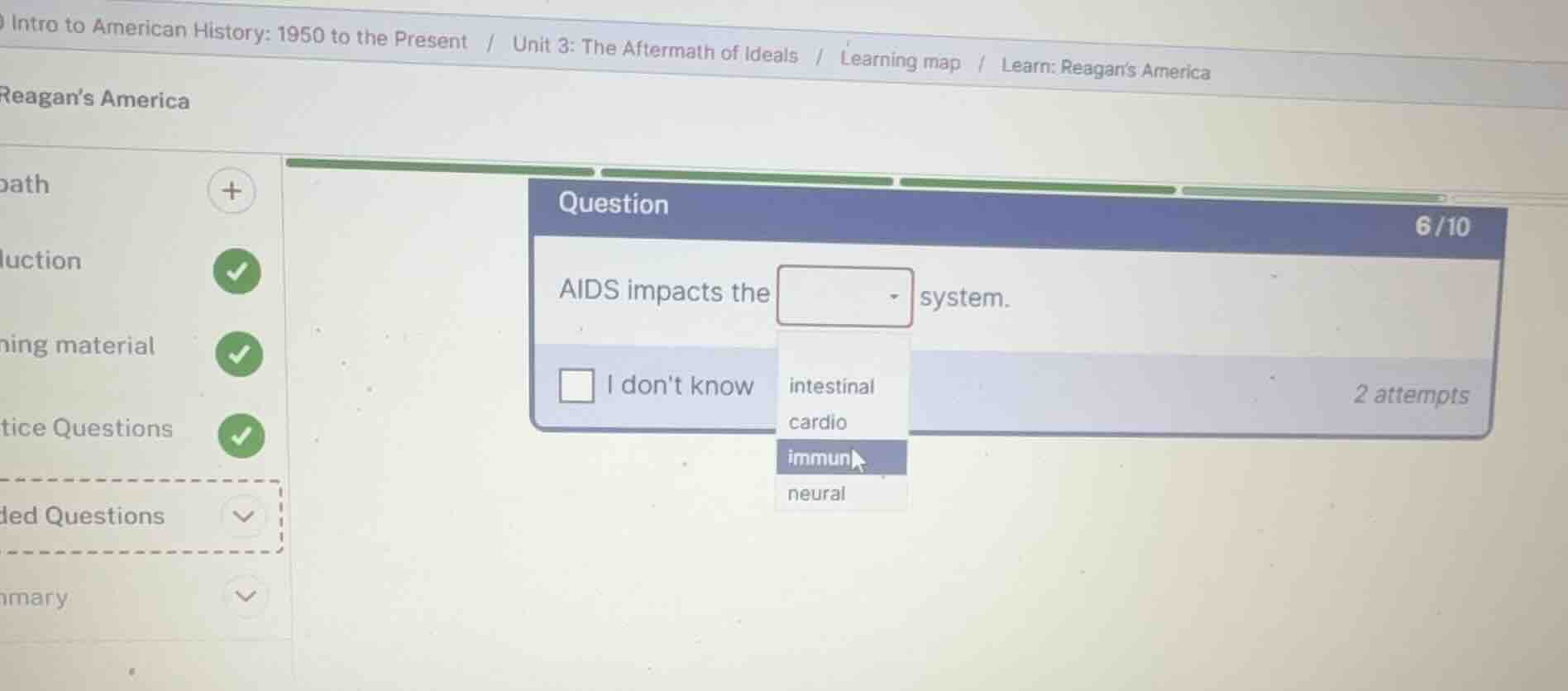 aids impacts the dropdown system. dropdown options: intestinal cardio i…