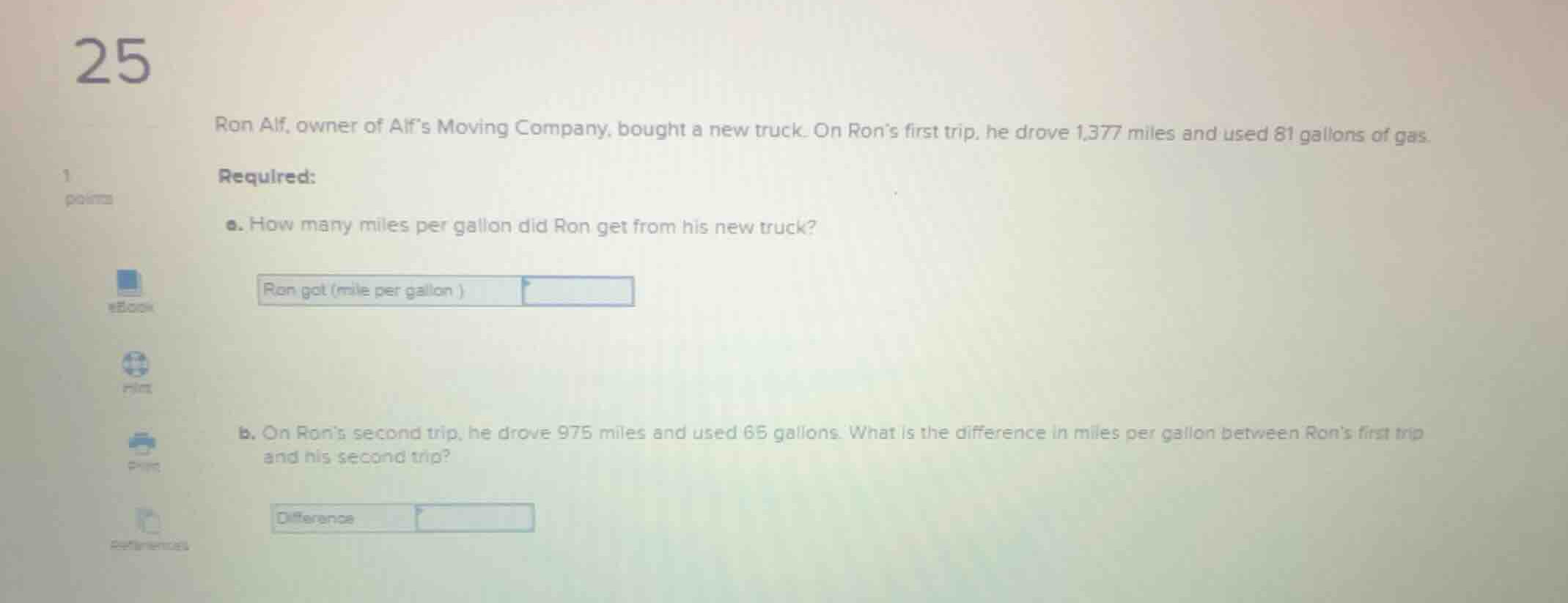 ron alf, owner of alfs moving company, bought a new truck. on rons firs…