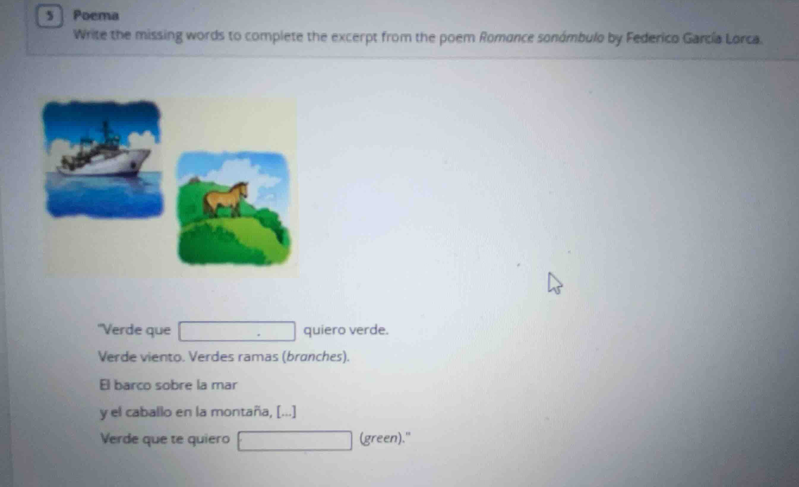 5 poema write the missing words to complete the excerpt from the poem r…
