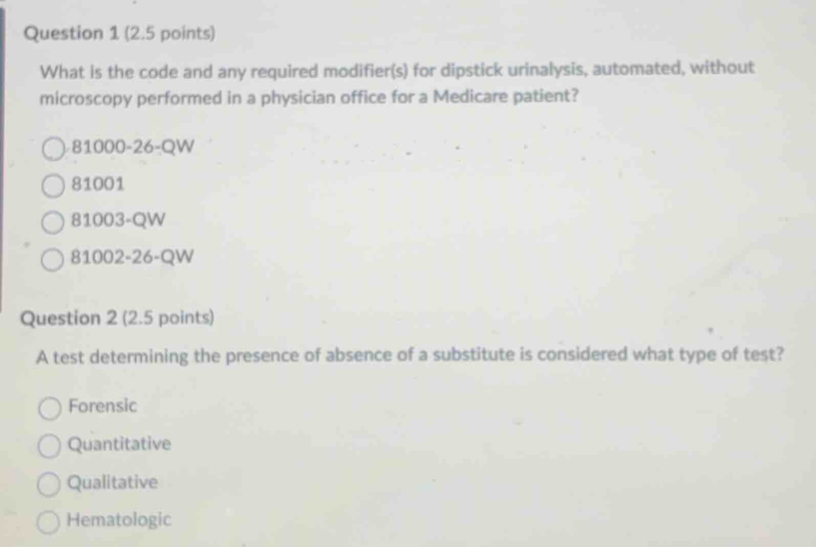 question 1 (2.5 points) what is the code and any required modifier(s) f…