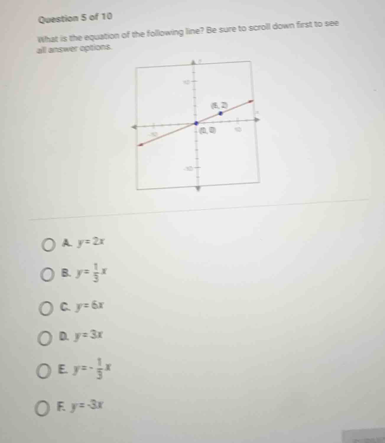 question 5 of 10 what is the equation of the following line? be sure to…