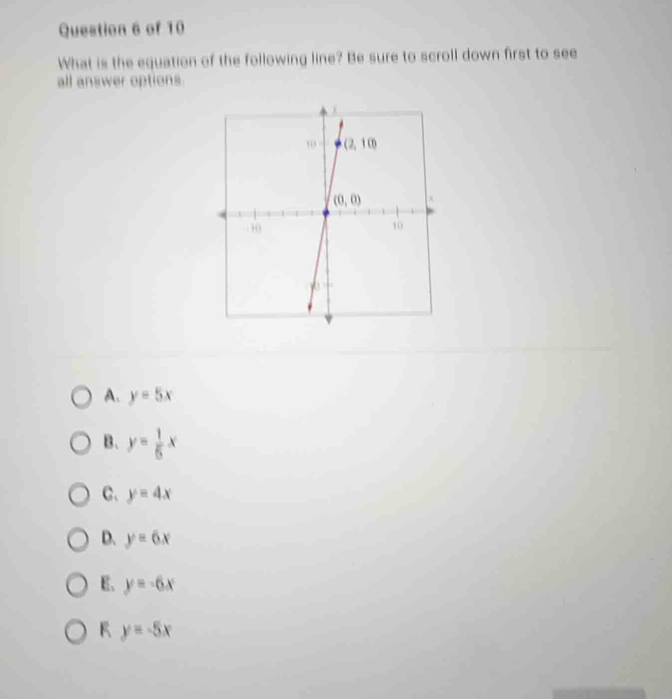 question 6 of 10 what is the equation of the following line? be sure to…