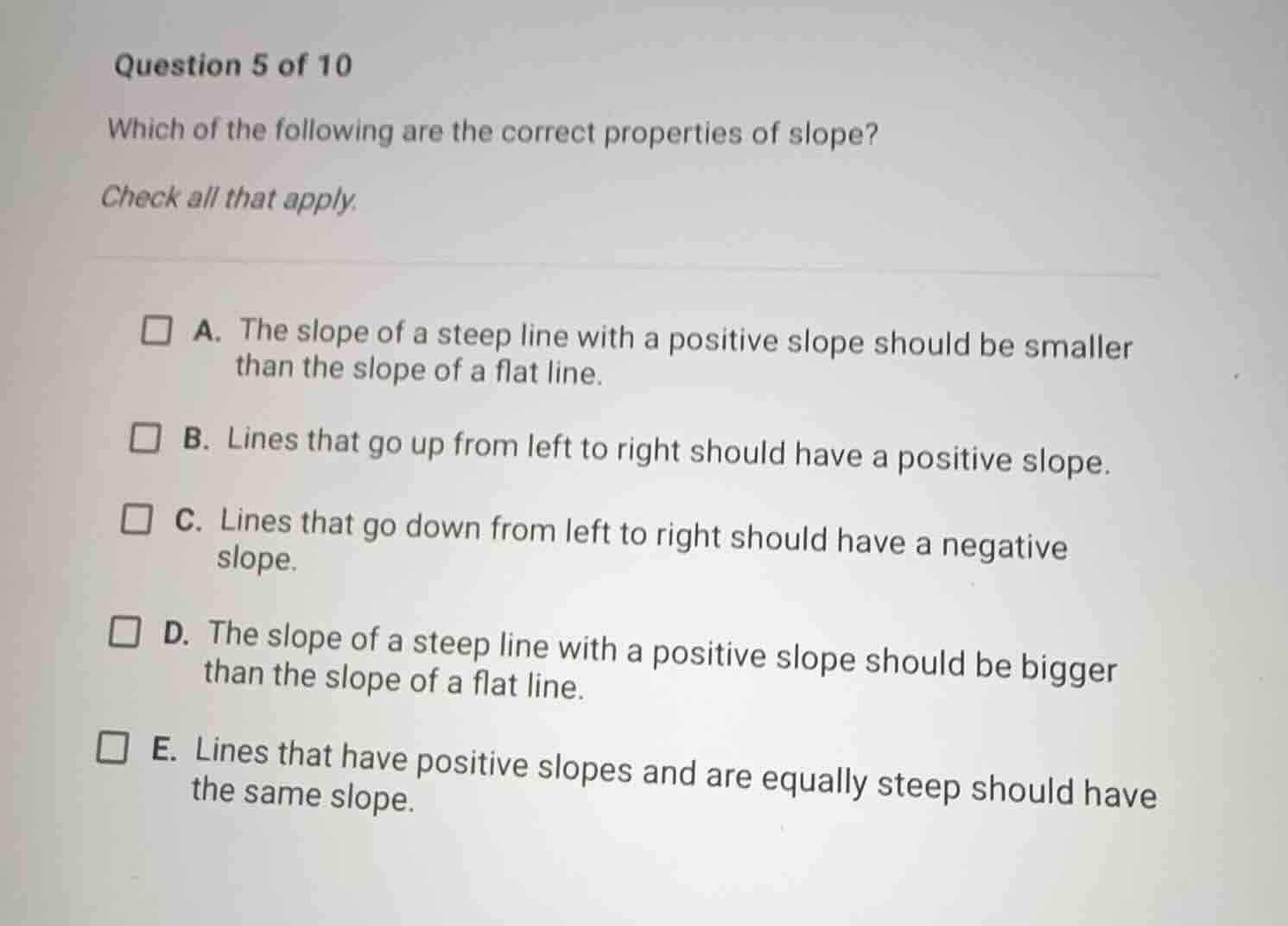 question 5 of 10 which of the following are the correct properties of s…