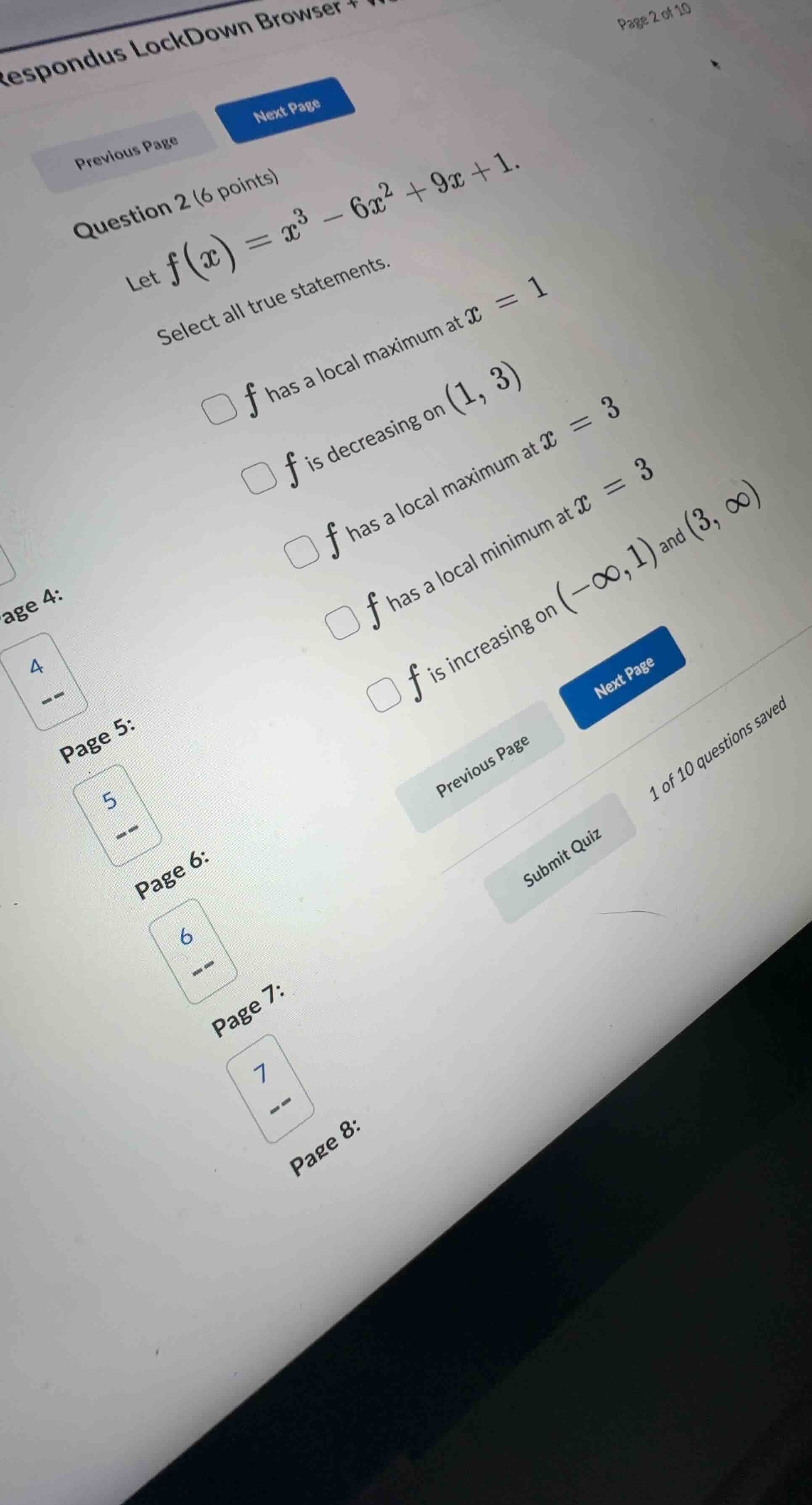 question 2 (6 points) let \\(f(x) = x^3 - 6x^2 + 9x + 1\\). select all …