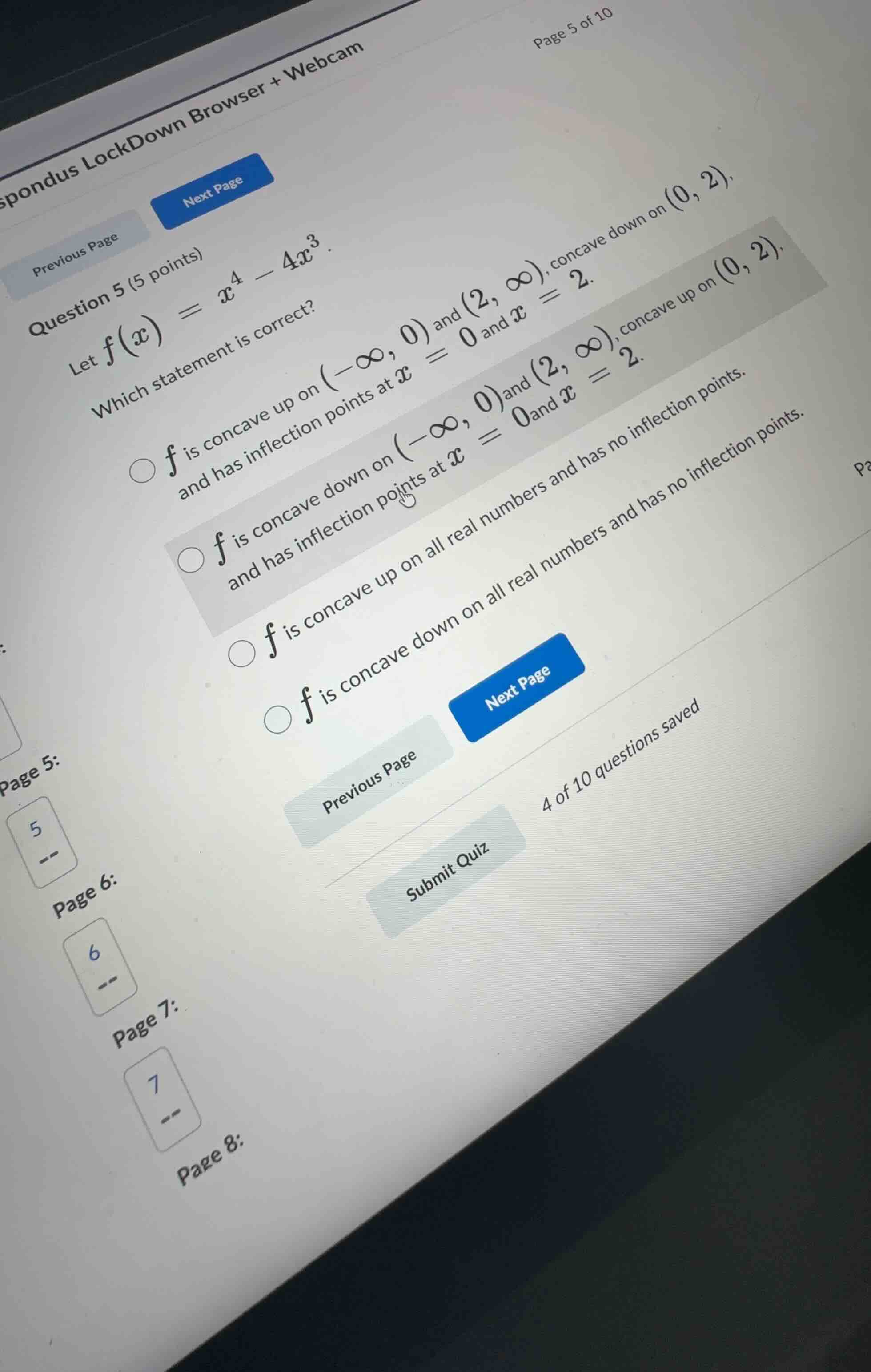 question 5 (5 points) let \\(f(x) = x^4 - 4x^3\\). which statement is c…