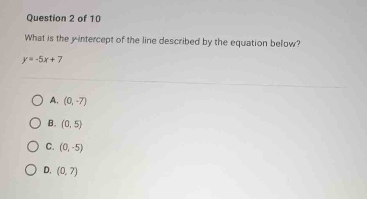 question 2 of 10 what is the \\(y\\)-intercept of the line described by…