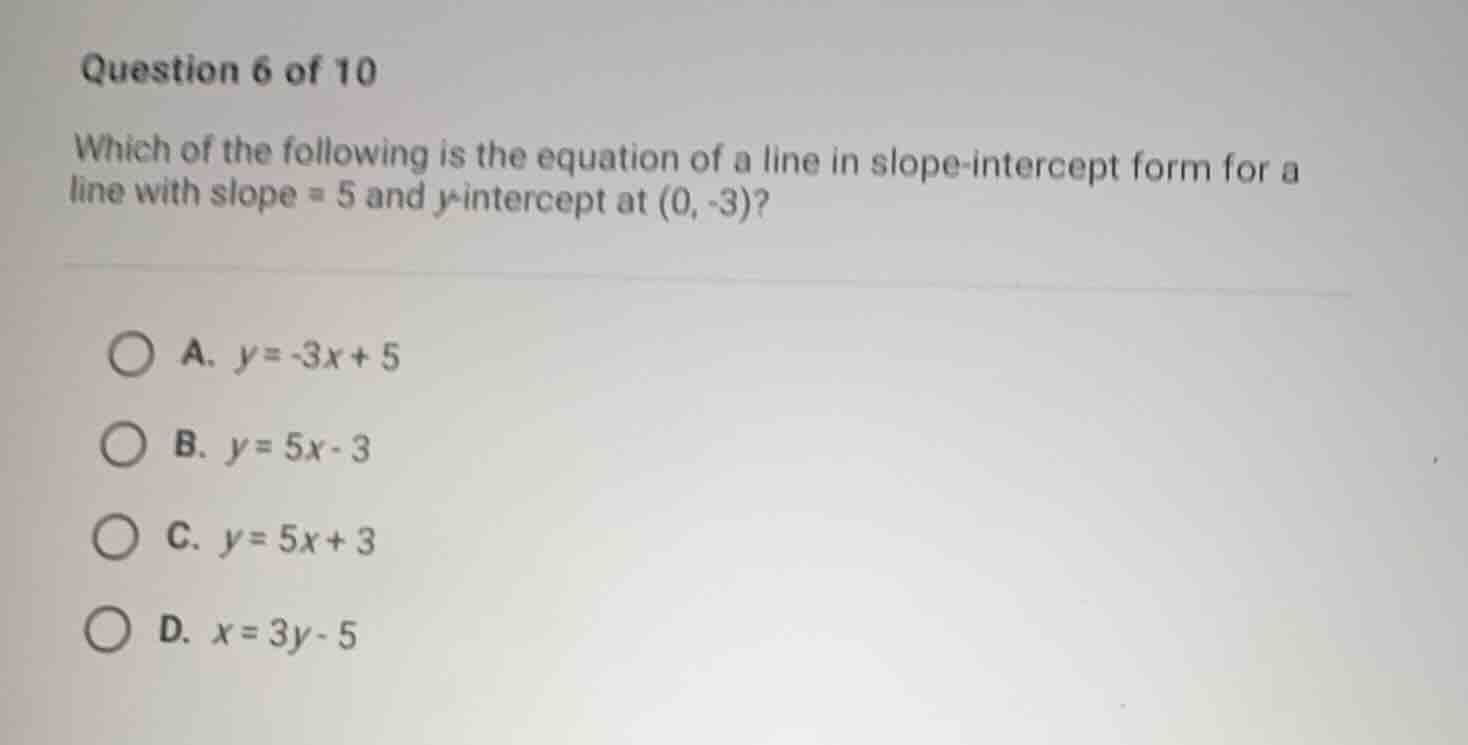question 6 of 10 which of the following is the equation of a line in sl…