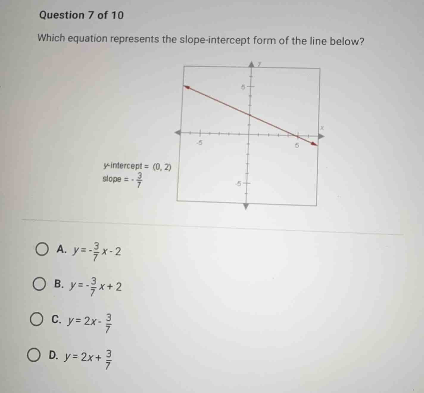 question 7 of 10 which equation represents the slope-intercept form of …