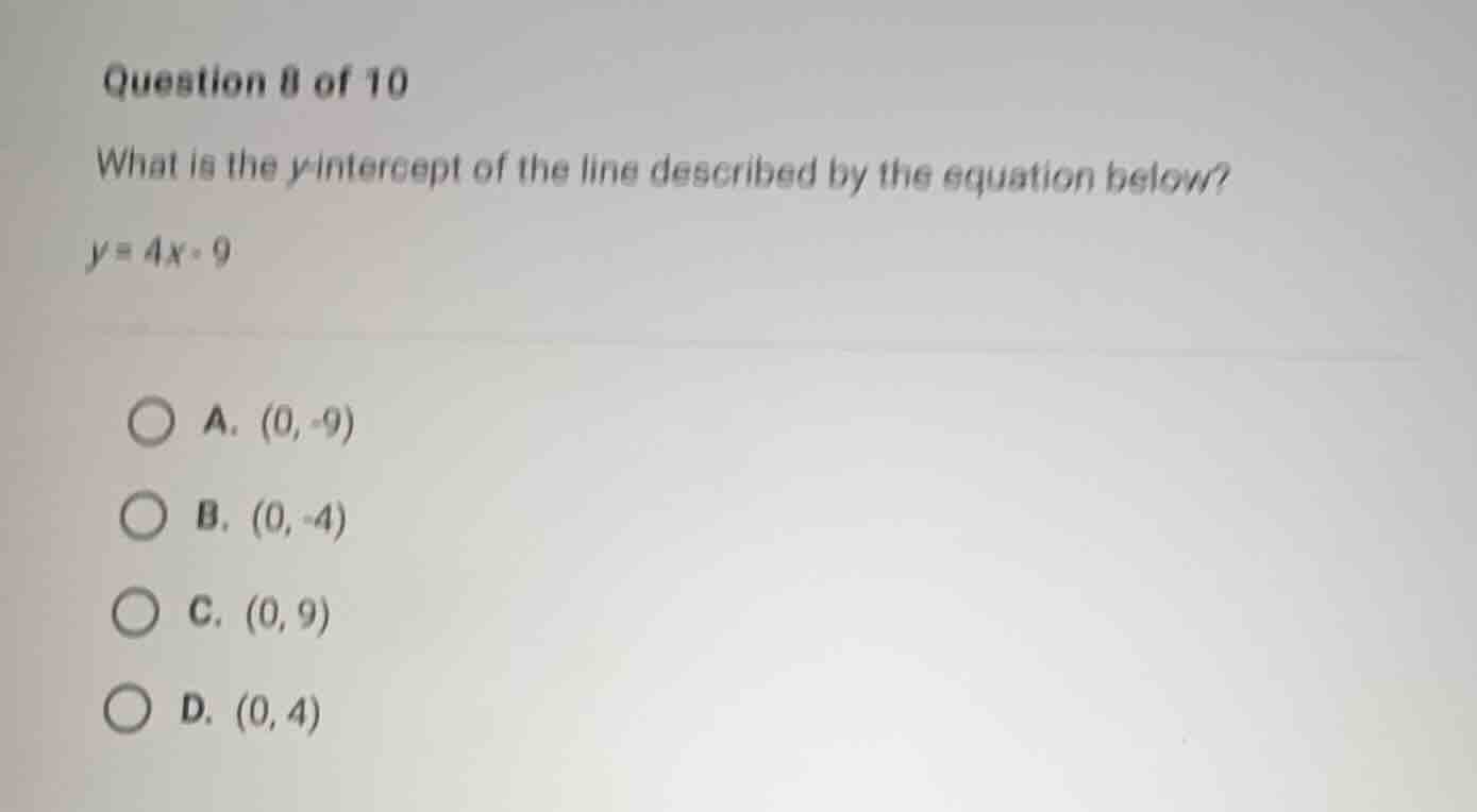 question 8 of 10 what is the y-intercept of the line described by the e…