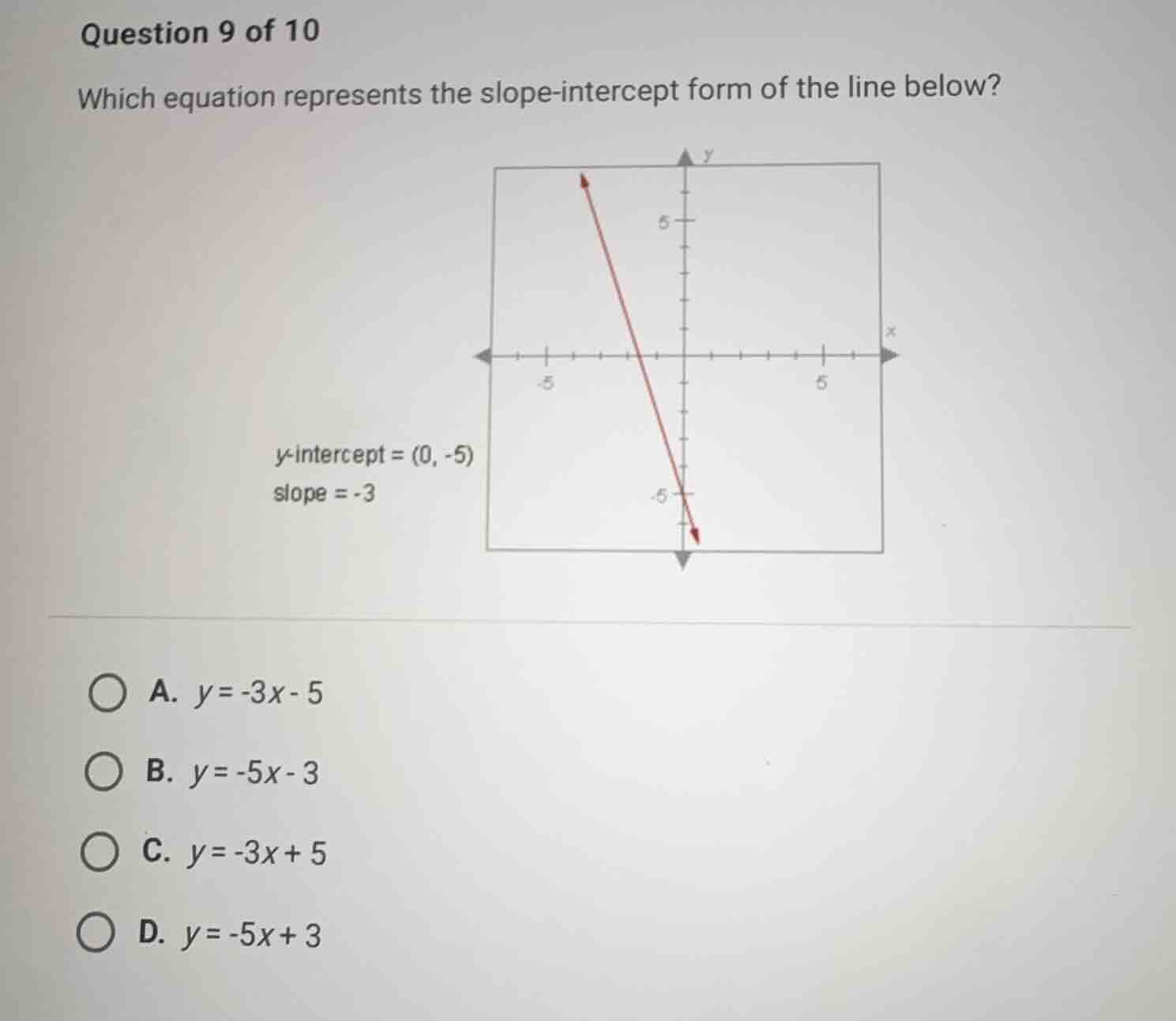 question 9 of 10 which equation represents the slope-intercept form of …