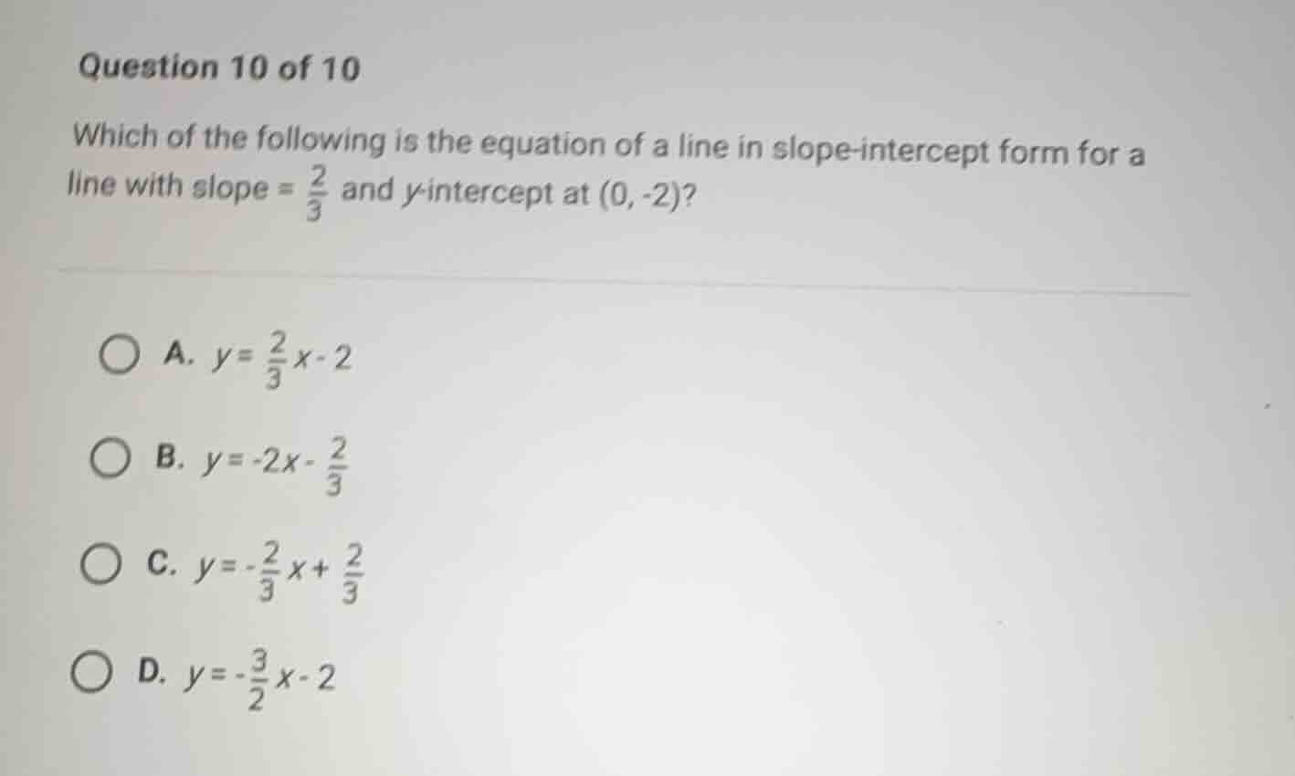 question 10 of 10 which of the following is the equation of a line in s…