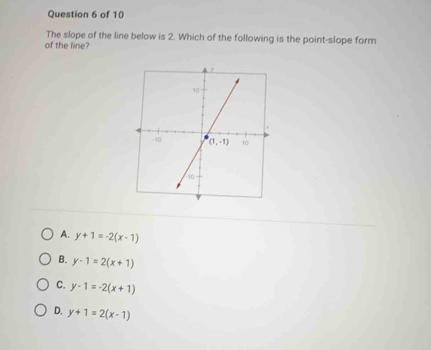 question 6 of 10 the slope of the line below is 2. which of the followi…