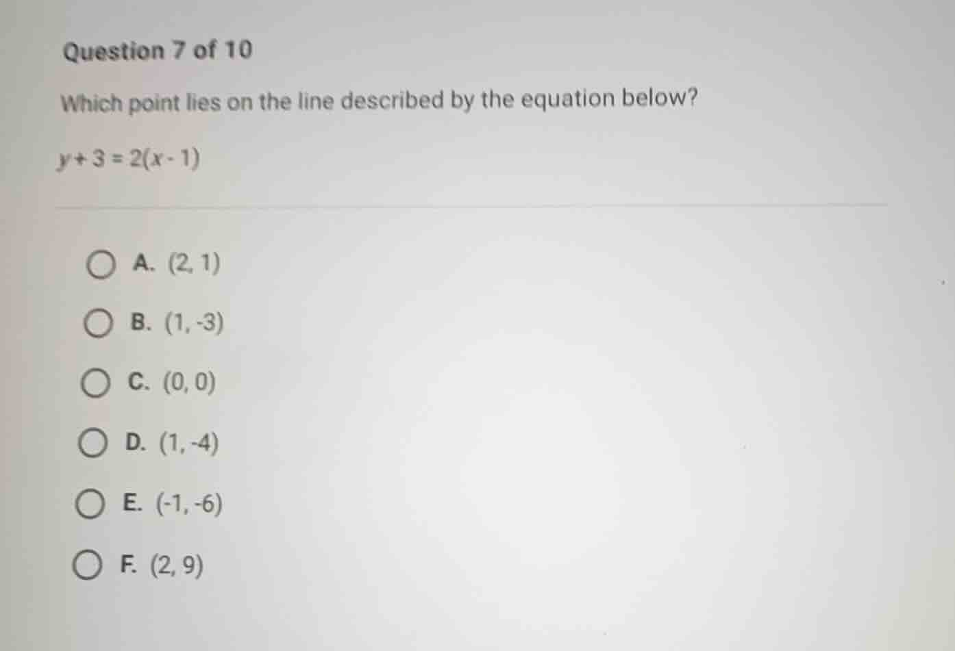question 7 of 10 which point lies on the line described by the equation…