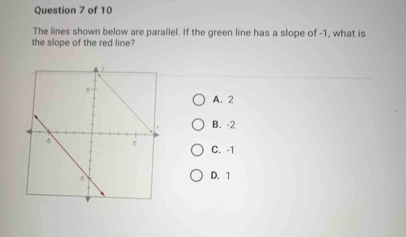 question 7 of 10 the lines shown below are parallel. if the green line …