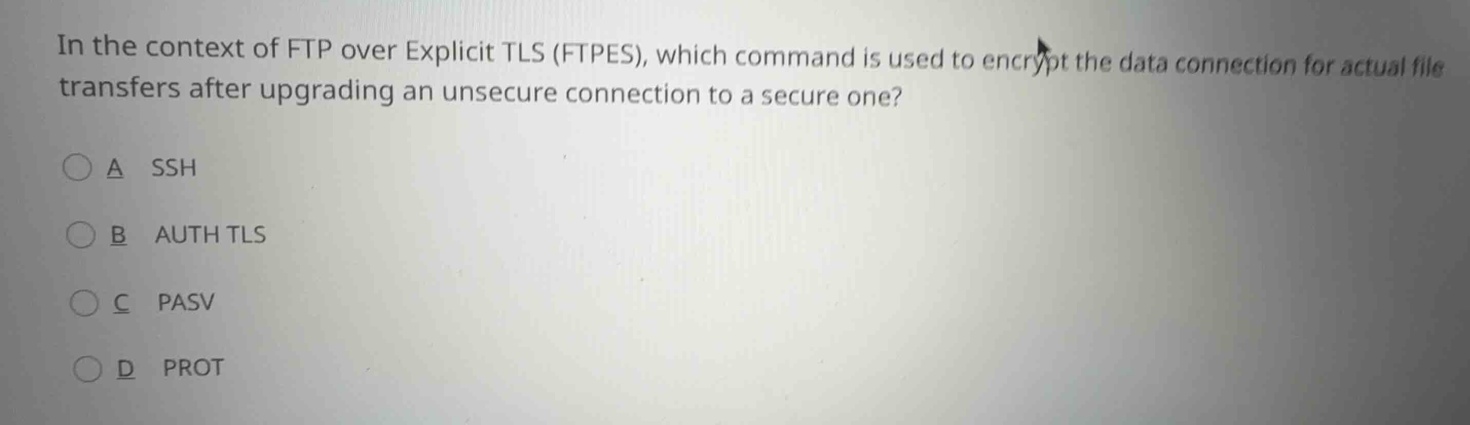 in the context of ftp over explicit tls (ftpes), which command is used …