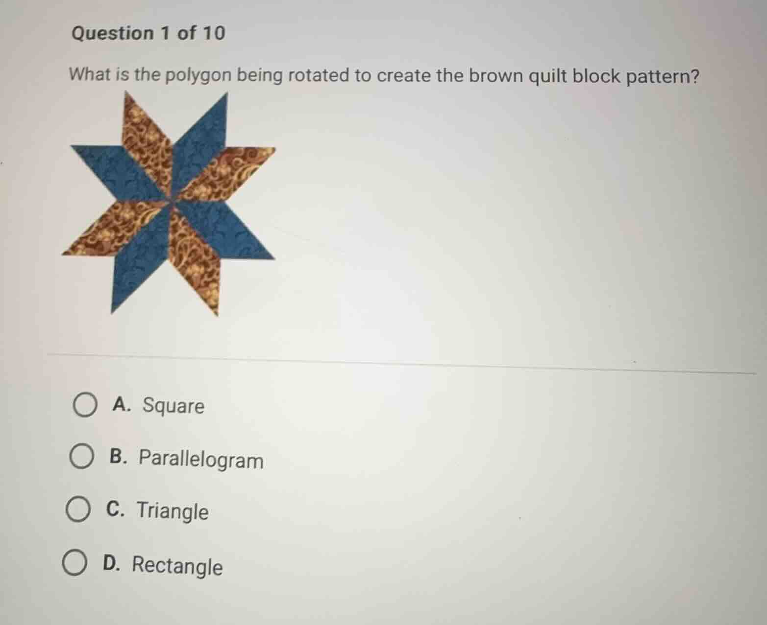 question 1 of 10 what is the polygon being rotated to create the brown …