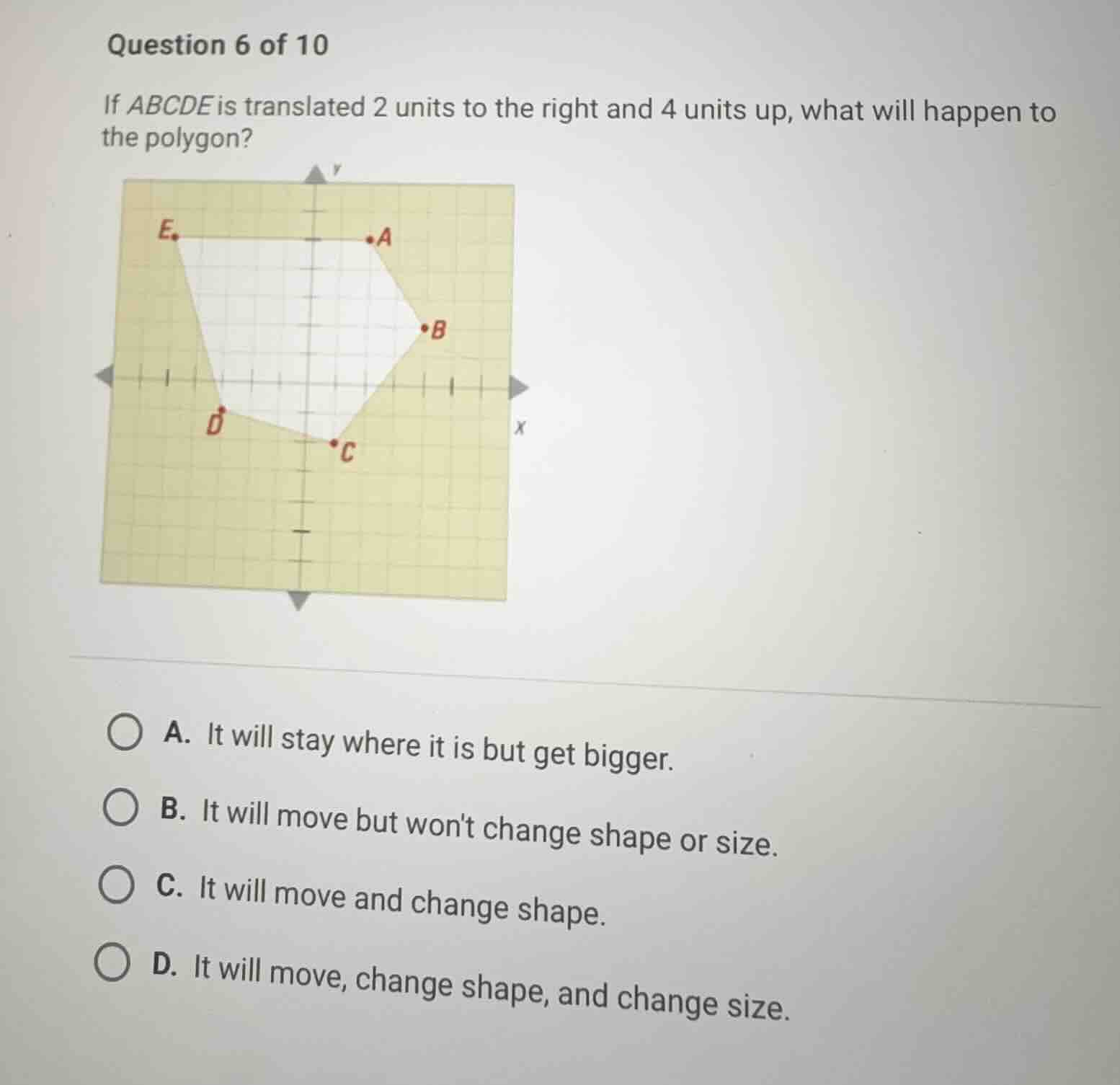 question 6 of 10 if \\(abcde\\) is translated 2 units to the right and …
