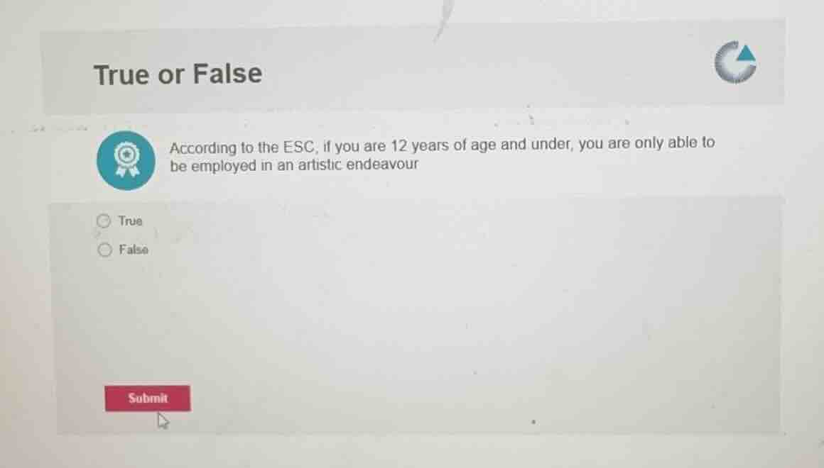 true or false according to the esc, if you are 12 years of age and unde…